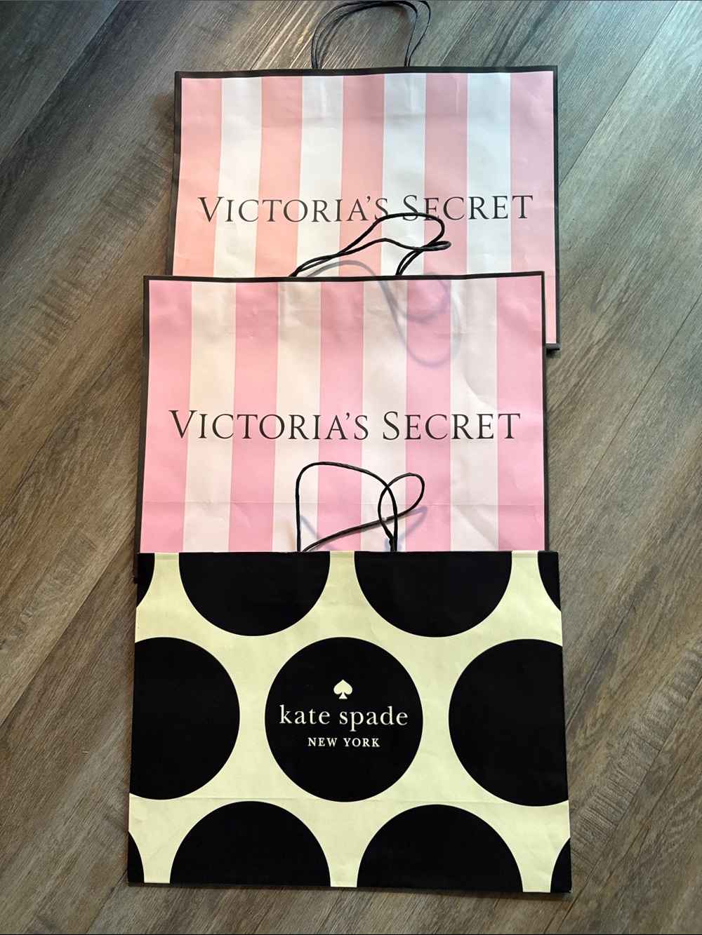 Victoria's Secret Pink and White Stripe Shopping Bags with Black Trim